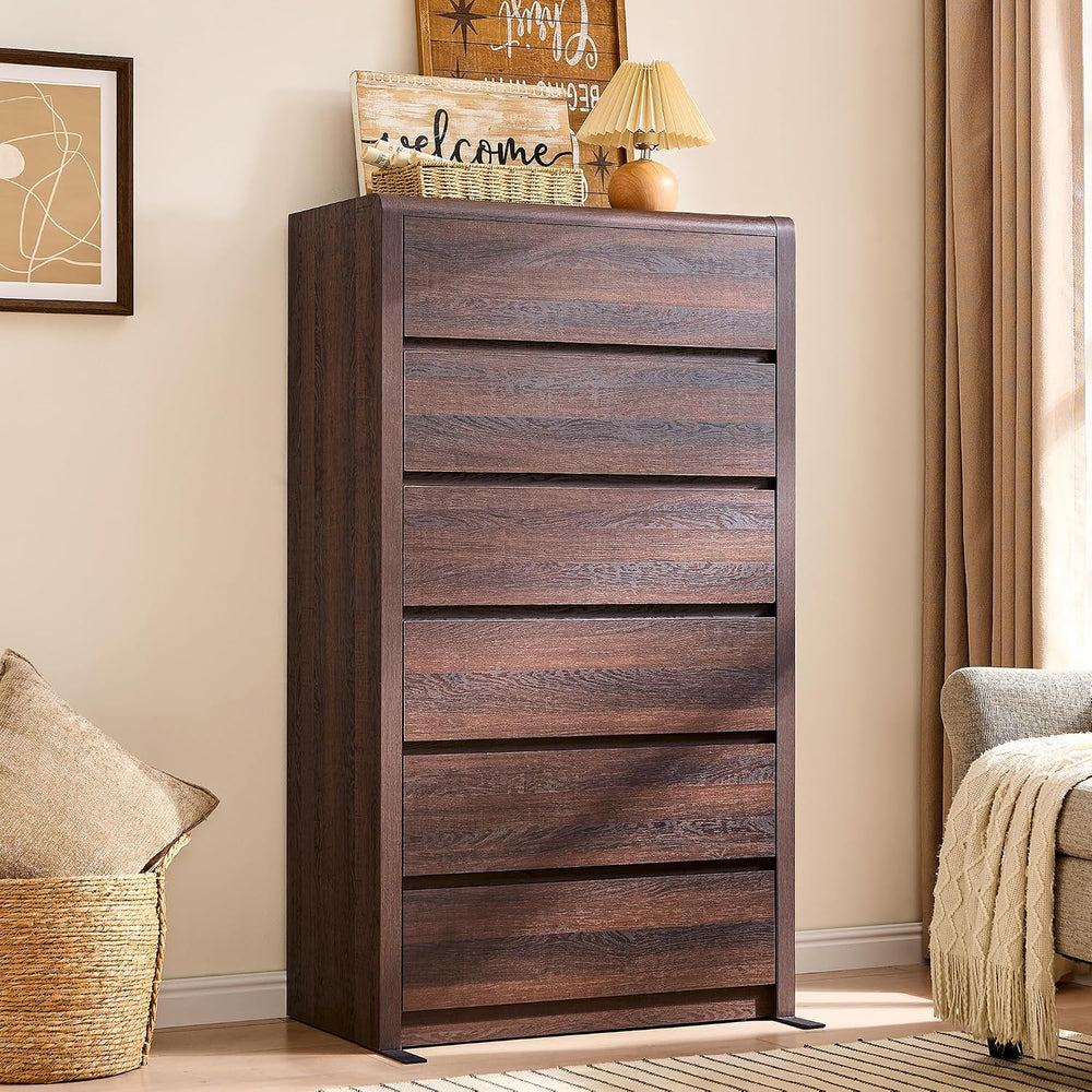 Modern 6 Drawers Dresser for Bedroom, 55.6” Tall Walnut Dressers & Chest ...