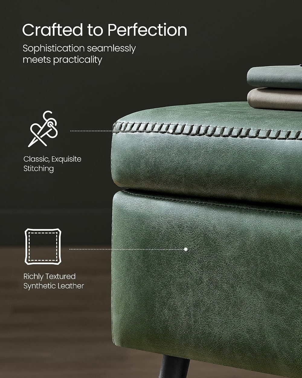 VASAGLE Storage Ottoman Bench, PU Leather, Steel Legs