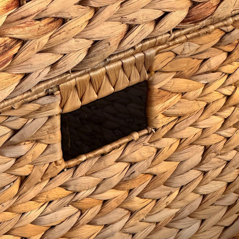 4 Hand-Woven Wicker Storage Baskets 13x11x11in, Water Hyacinth Shelf Bins