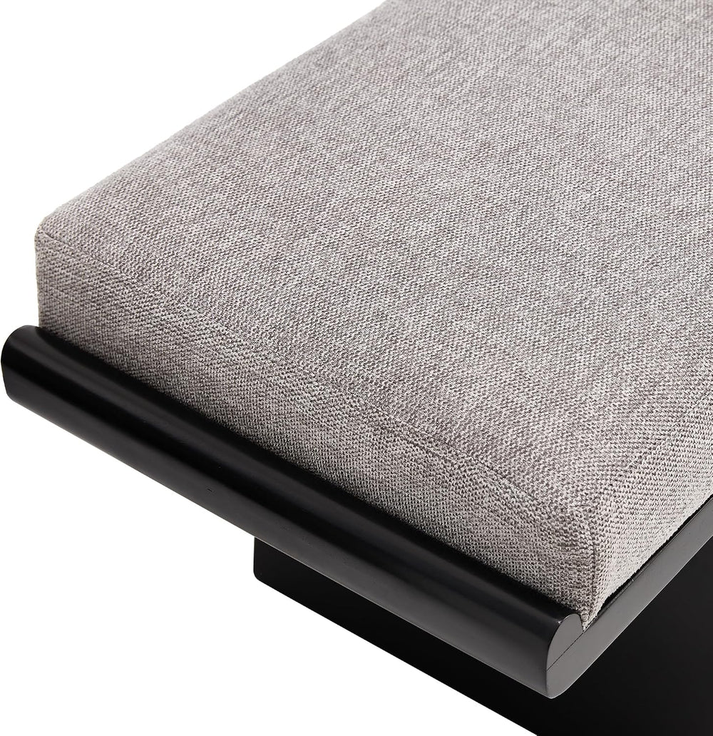 47.2" Black Wood Bedroom Bench, Upholstered Entryway Bench, Linen