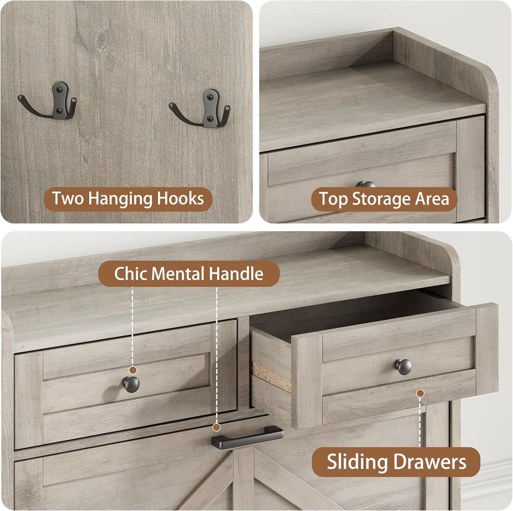 Shoe Cabinet with 2 Flip Drawers & 2 Top Drawers, 43" Tall Freestand...