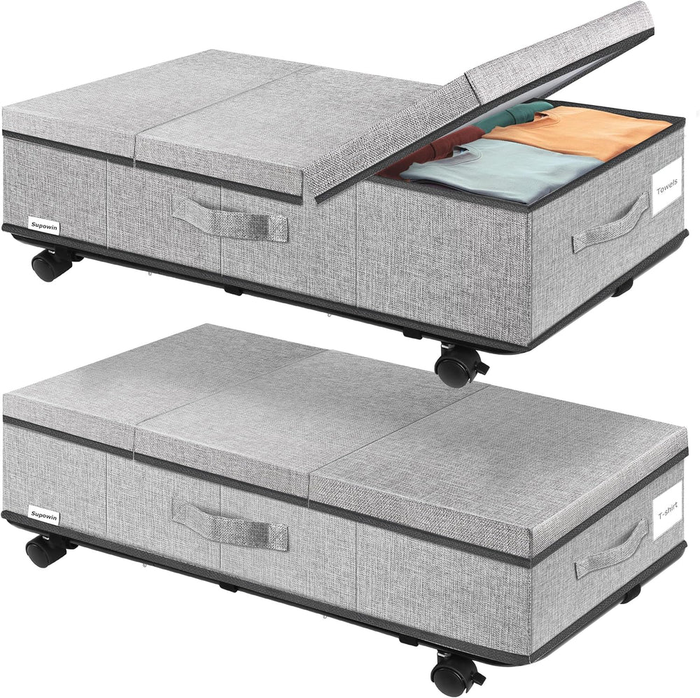Supowin Under Bed Storage with Wheels, 2Pack Rolling Underbed Storage