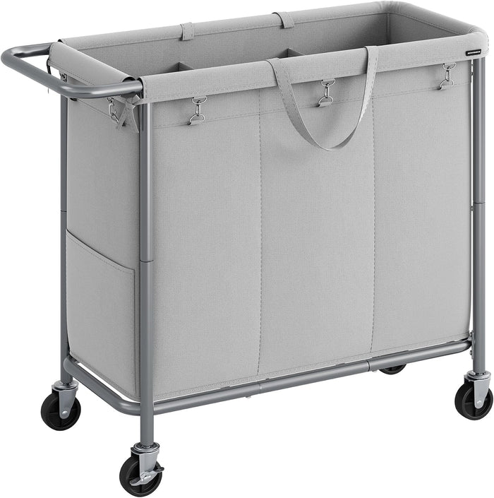 SONGMICS Laundry Basket with Wheels, 3-Section, 52.7 Gallons (199.5 L)