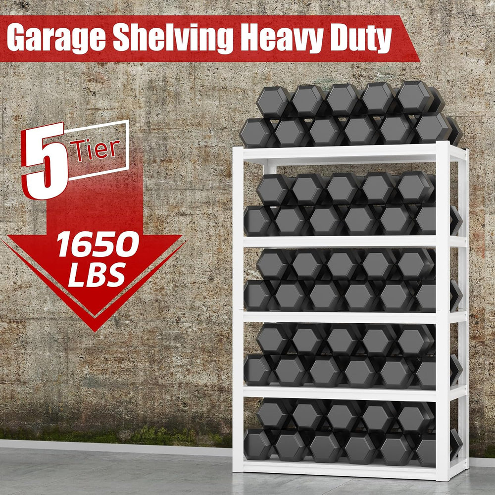 Homdox 72”H Garage Shelving, 1650LBS Heavy Duty Storage Shelves, 5 Tier Adjus...