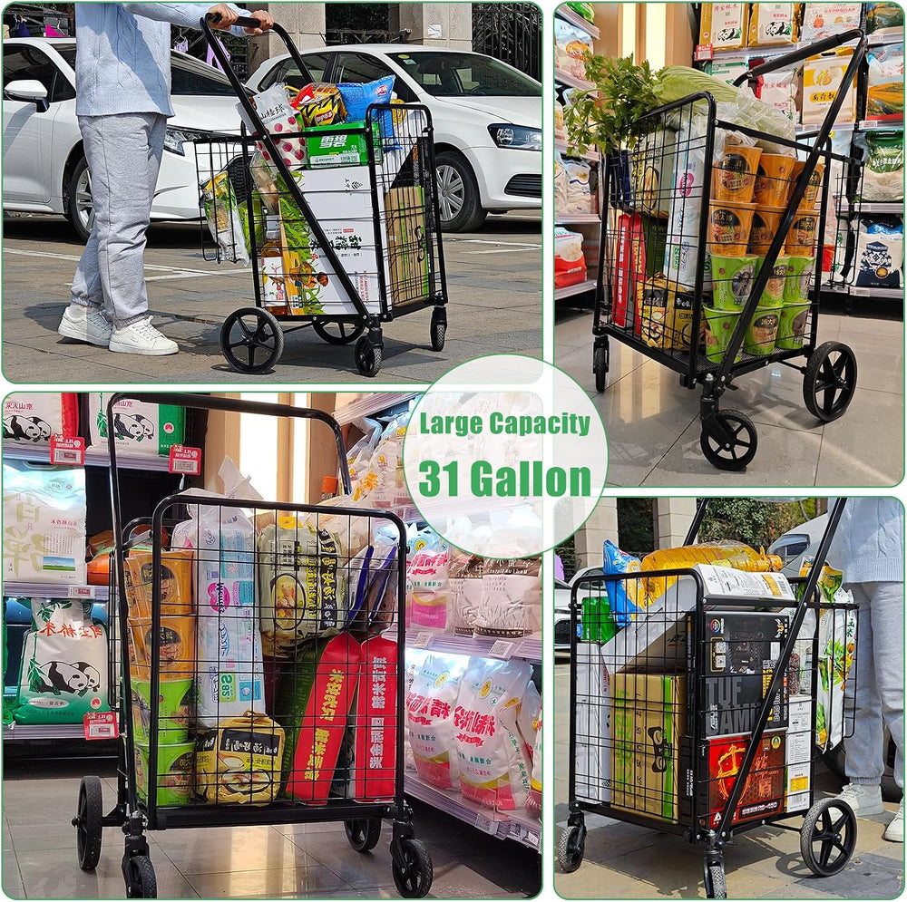 Heavy Duty Folding Shopping Cart with 360° Swivel Wheels, Super Jumbo