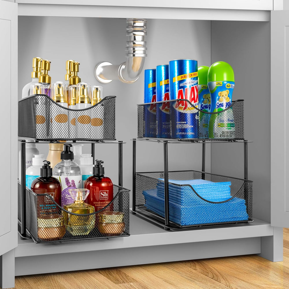 Sorbus Pull-Out Under Sink Organizer, Mesh Construction (Black, 1 Pack)