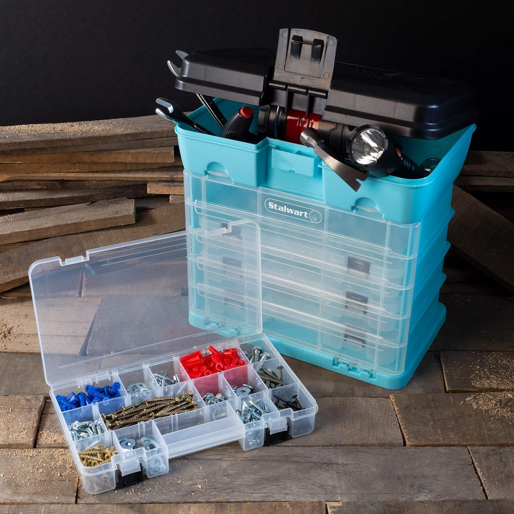 Stalwart Small Parts Organizer Box, Light Blue, 10-Inch