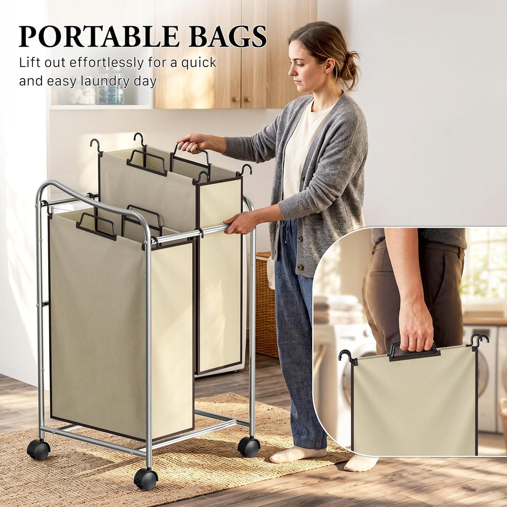Simple Houseware 2-Bag Heavy Duty Laundry Sorter Rolling Cart, Chrome
