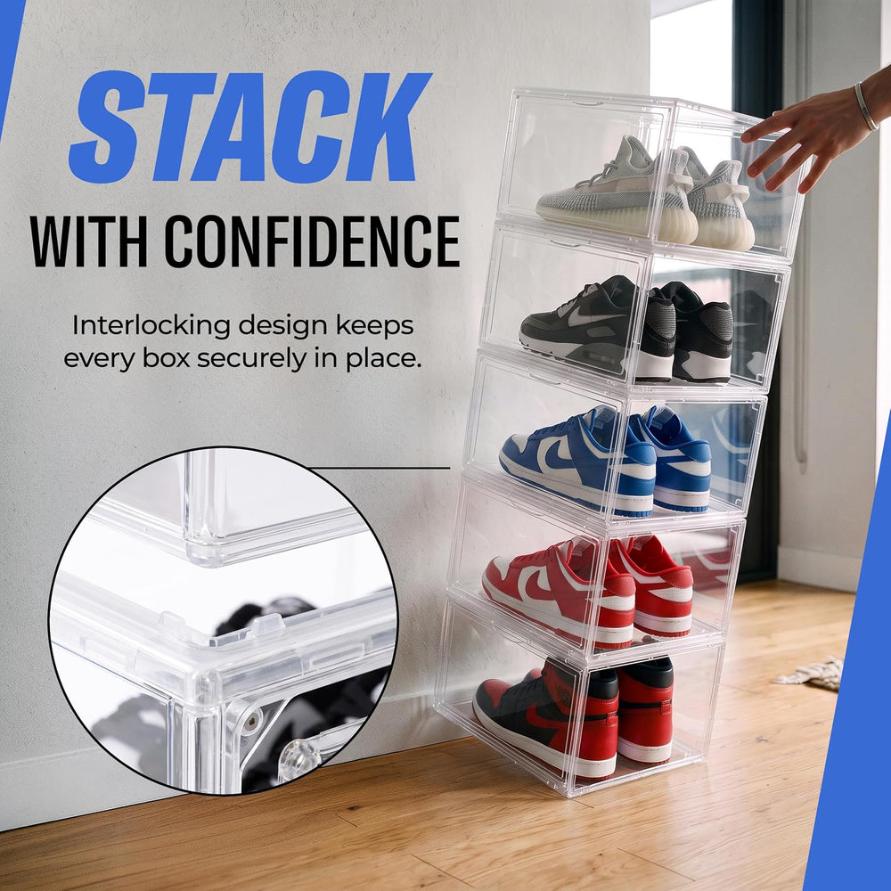 Kicks&Co 6 Pack XL Clear Shoe Storage Boxes with Magnetic Door | Stackabl...