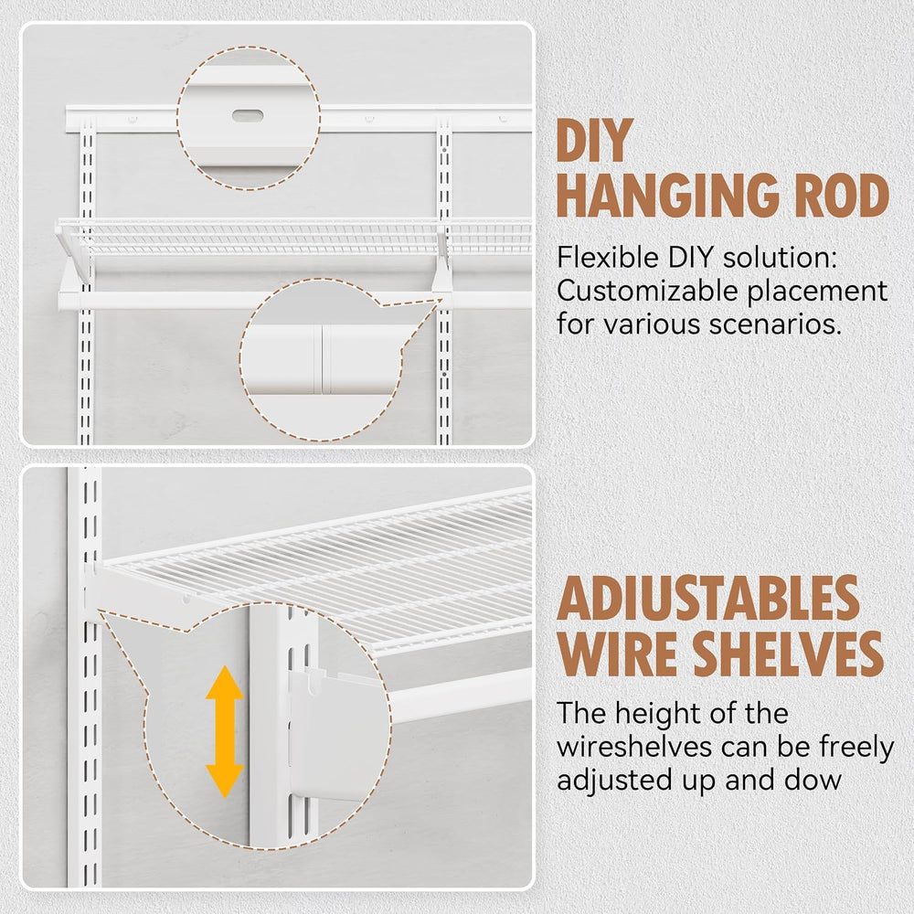 Wall Mounted Wire Closet System, White, 2-4Ft