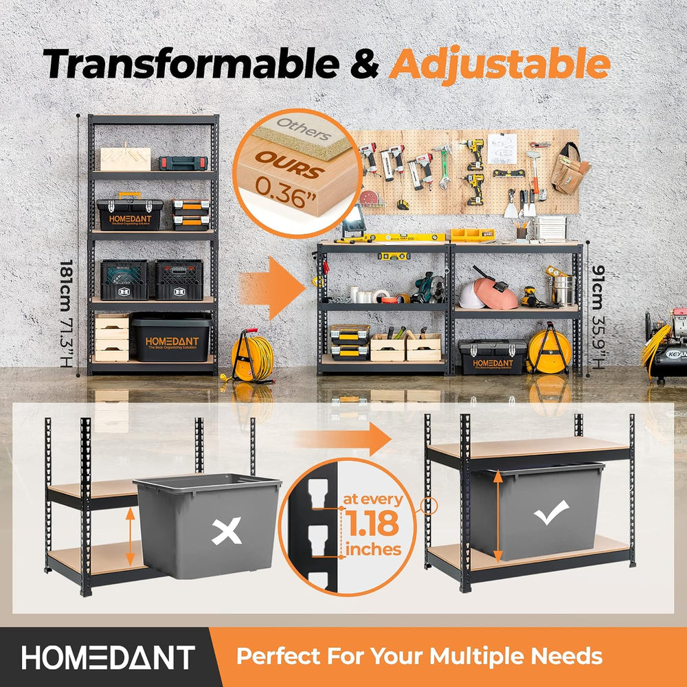 HOMEDANT 35.9" W 5 Tier Heavy Duty Garage Shelving Adjustable Metal Rack...