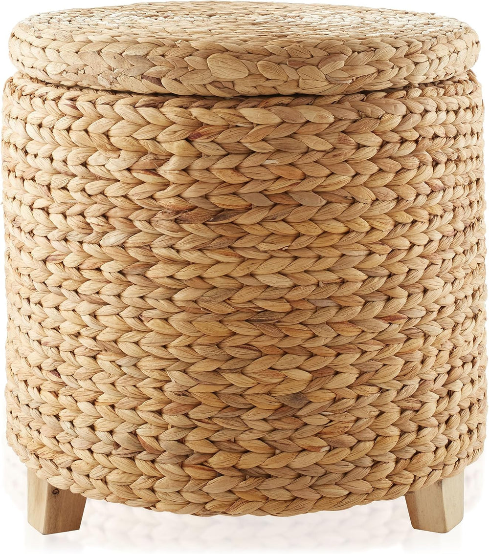 Casafield 17" Round Storage Ottoman with Lid - Natural, Handwoven Water ...