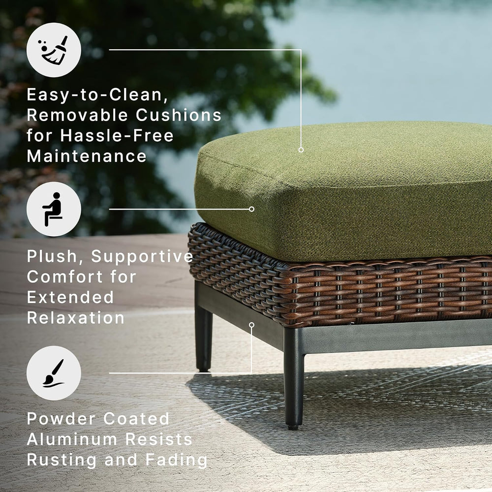 Signature Design by Ashley Outdoor Ottoman with Cushion, 28" Square Green