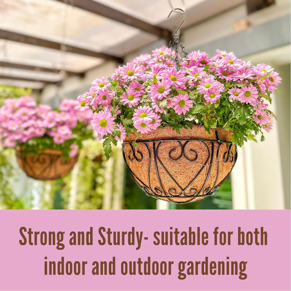 LaLaGreen Hanging Baskets (20 in, 4 Pack) Black Metal Flower Pots with Hook