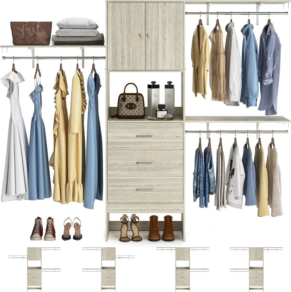 Armocity 96 Inches Closet System with Doors, 8FT Walk In Closet Organizer wit...