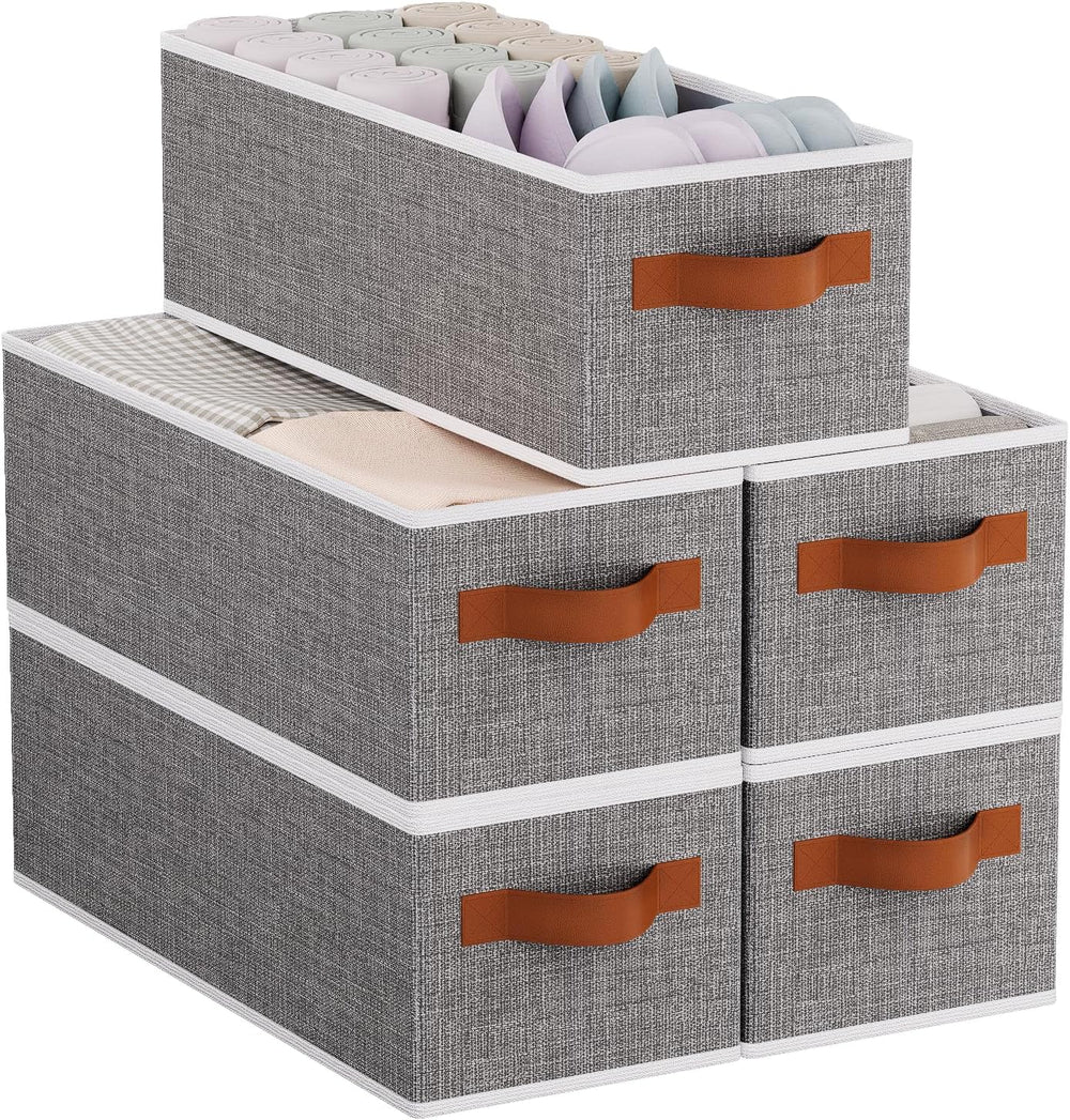 Foldable Long Storage Boxes,15x6x5 In,Gray Fabric Bins,5-Pack