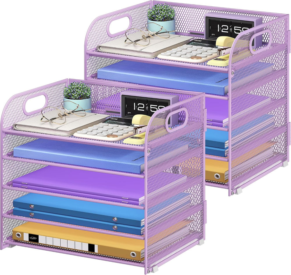Cawukege 2 Pack 5 Tier Paper Organizer, Letter Tray with Handle, Mesh Desk Or...