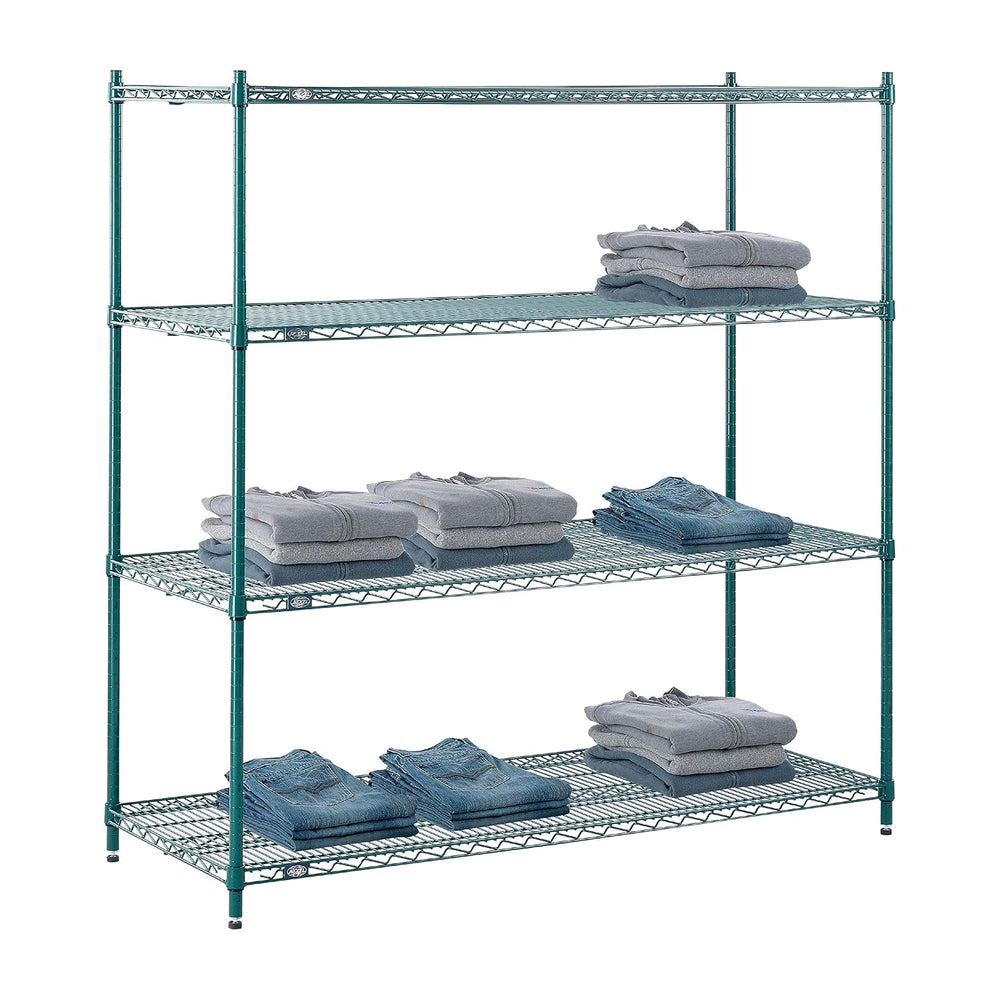 Nexel Poly-Green Antimicrobial Adjustable Wire Shelving Unit, 4 Tier, Heavy D...
