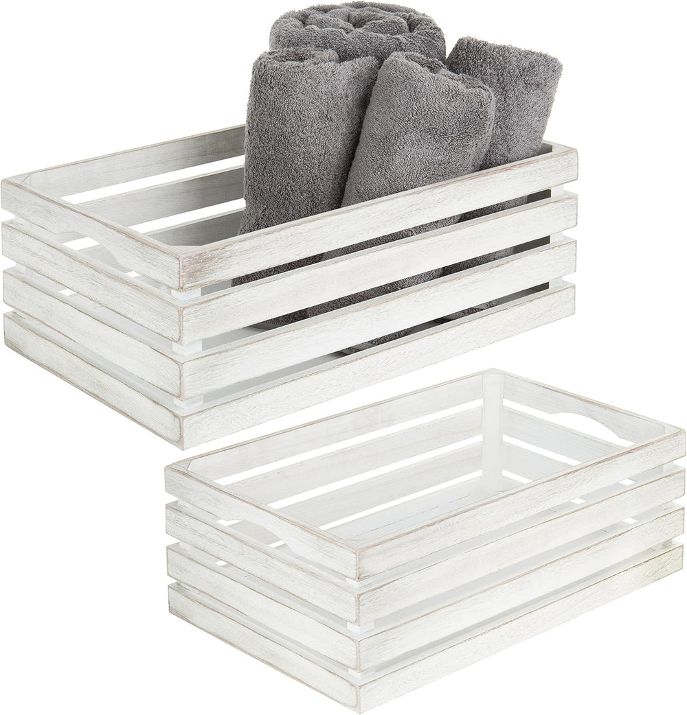MyGift 16 and 14 Inch Shabby White Washed Solid Wood Nesting Decorative Stora...
