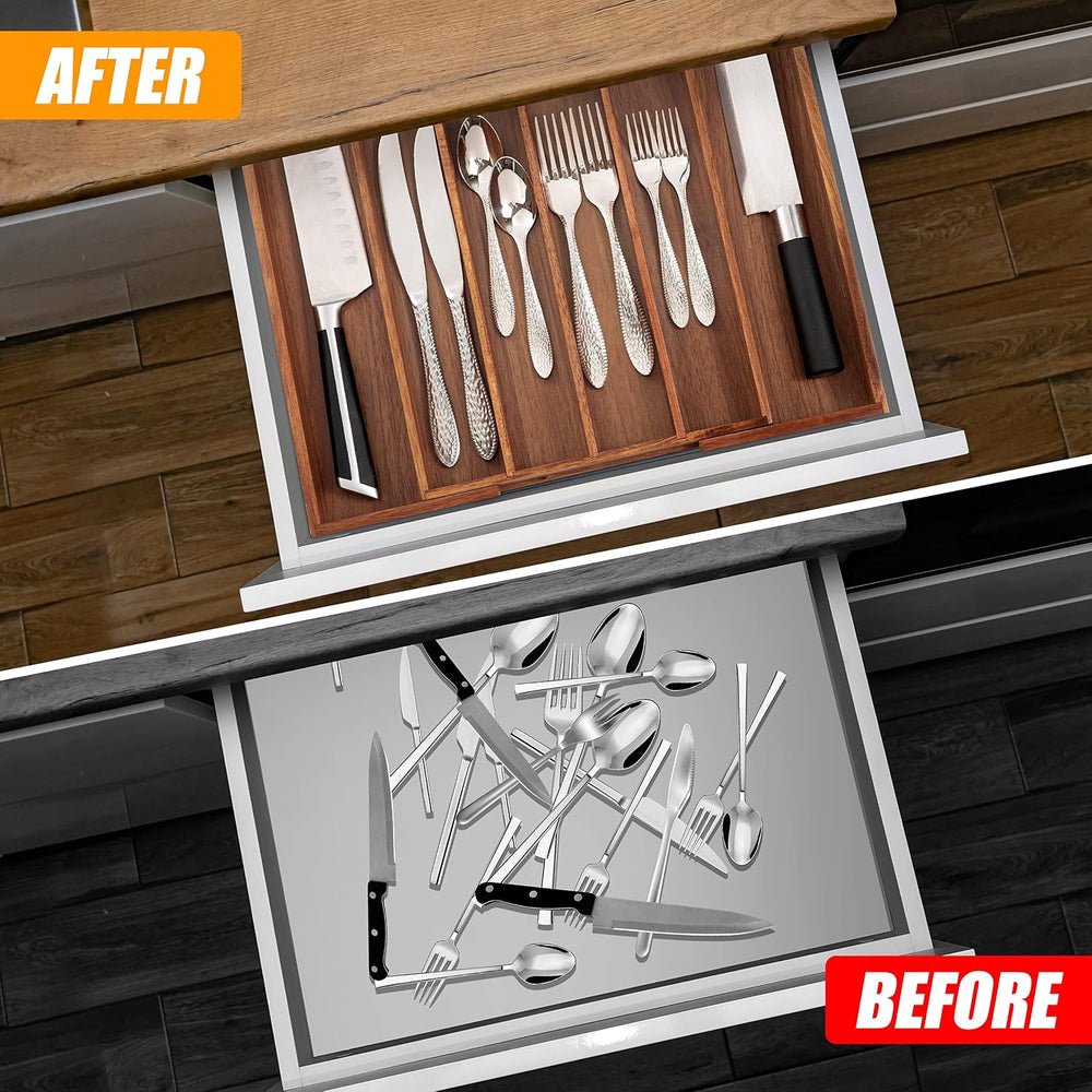 Bellsal Acacia Silverware Organizer Kitchen Drawer Organizer Expandable Bambo...