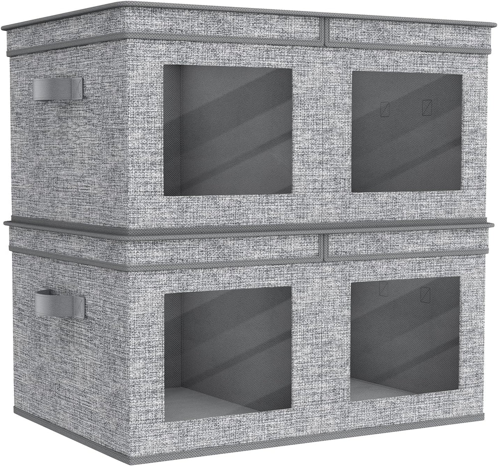 Univivi Large Fabric Storage Bins with Lids for Clothes 2 Pack, Grey