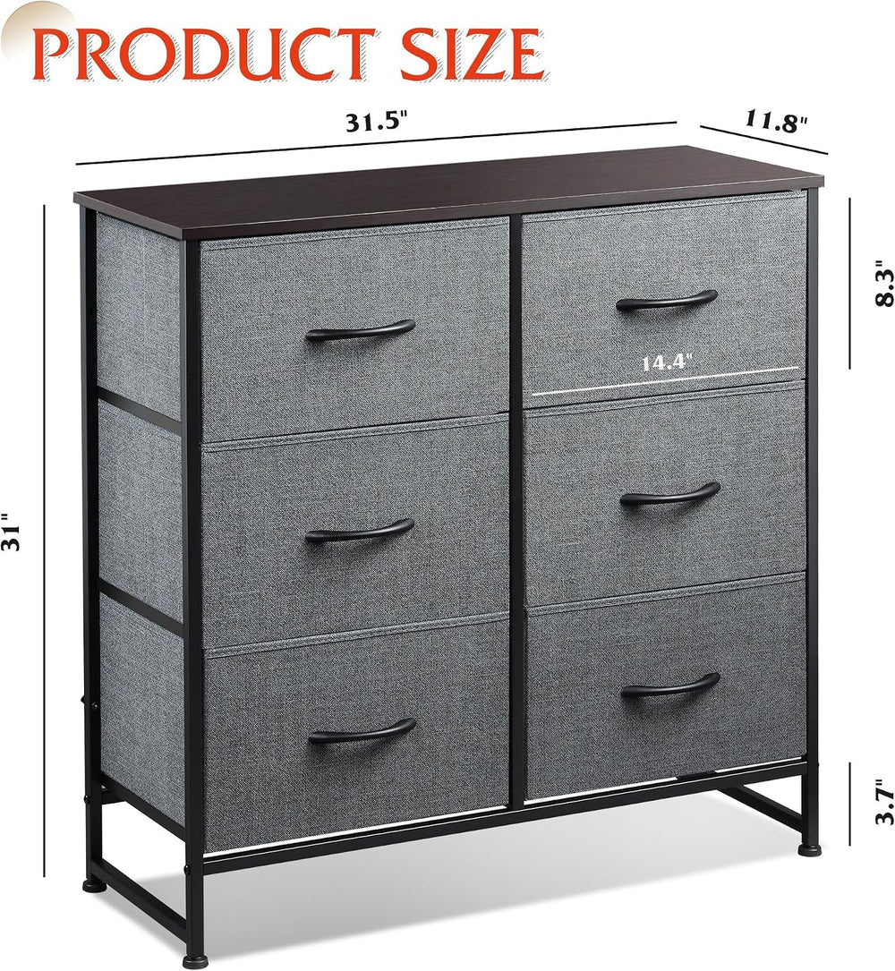 WLIVE Dresser for Bedroom with 6 Drawers, Dark Grey