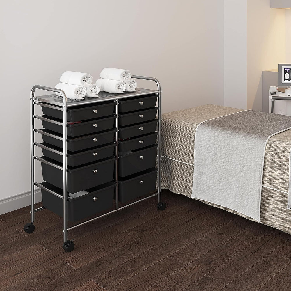 Yaheetech 12-Drawer Rolling Storage Cart on Wheels, Craft Organizer, Black
