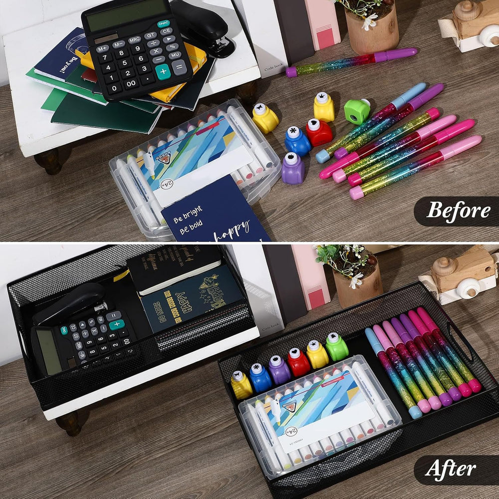Tandefio 3 Pcs Black Desk Drawer Organizer Bulk Metal Mesh Tray