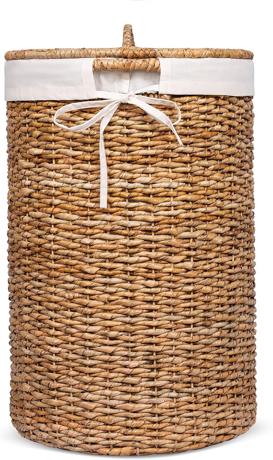 BIRDROCK HOME Seagrass Laundry Hamper with Lid & Liner - Handwoven Round ...