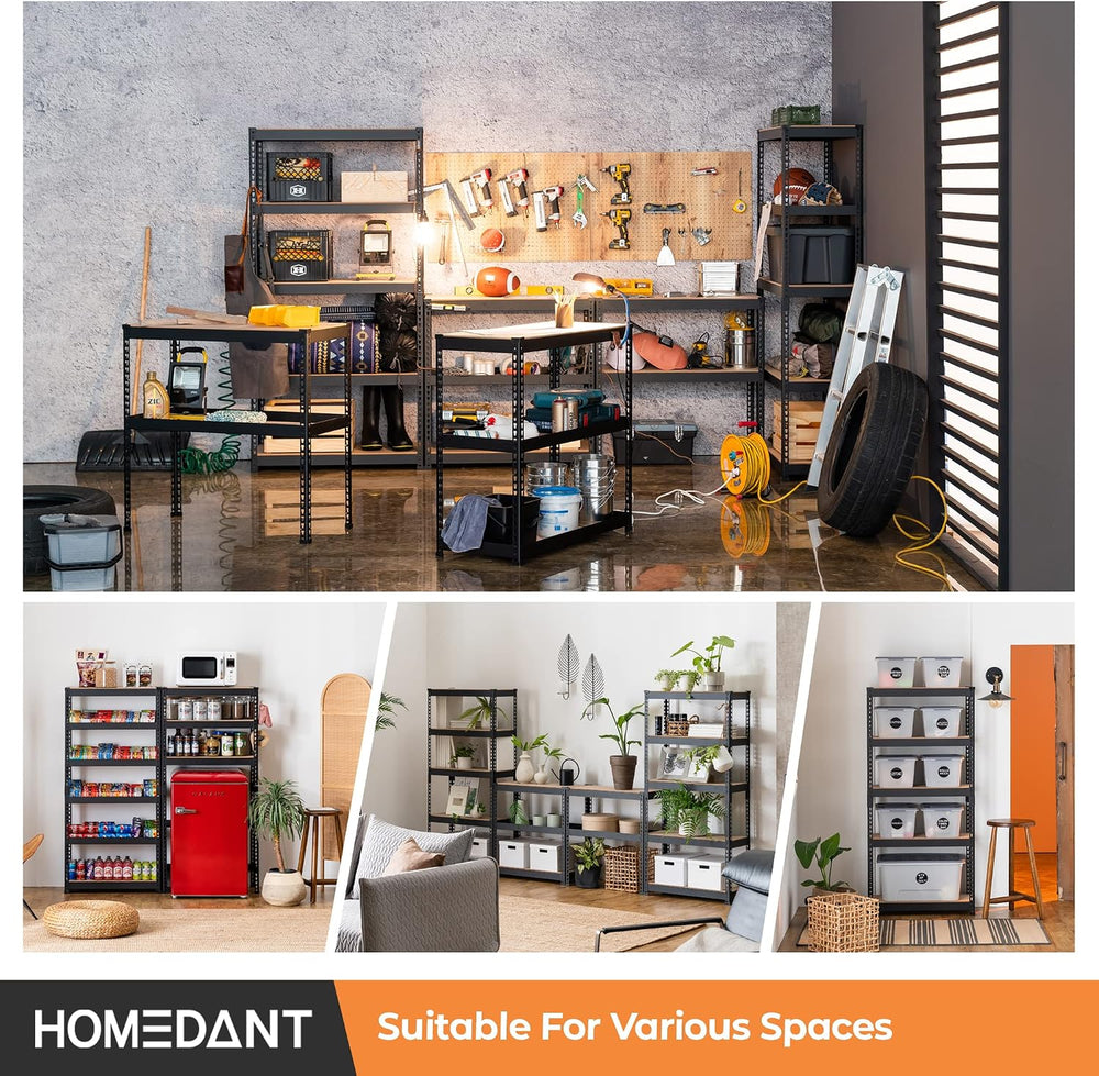 HOMEDANT Black 28" W 5 Tier Storage Shelves Garage Shelving Unit Metal