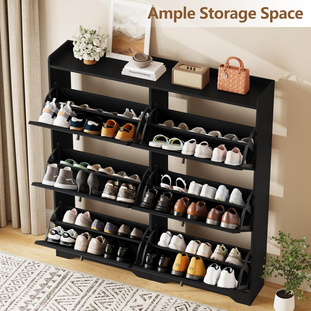 BORNOON Large Shoe Storage Cabinet with 6 Flip Drawers and Modern Wave-Edge F...