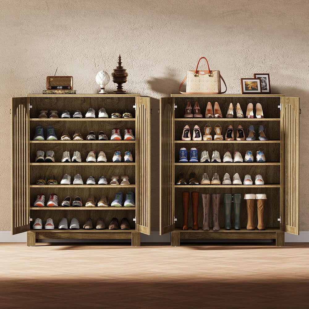 Tribesigns Shoe Cabinet Set of 2, Wood Shoe Organizer Cabinet with Doors