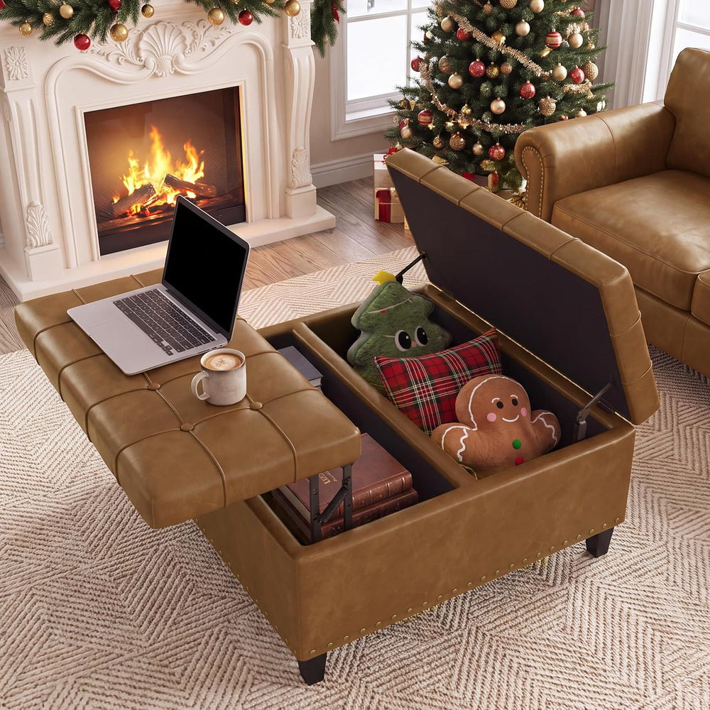 FiveWillowise 31.5 Inch Large Square Ottoman with Storage,Faux Leather
