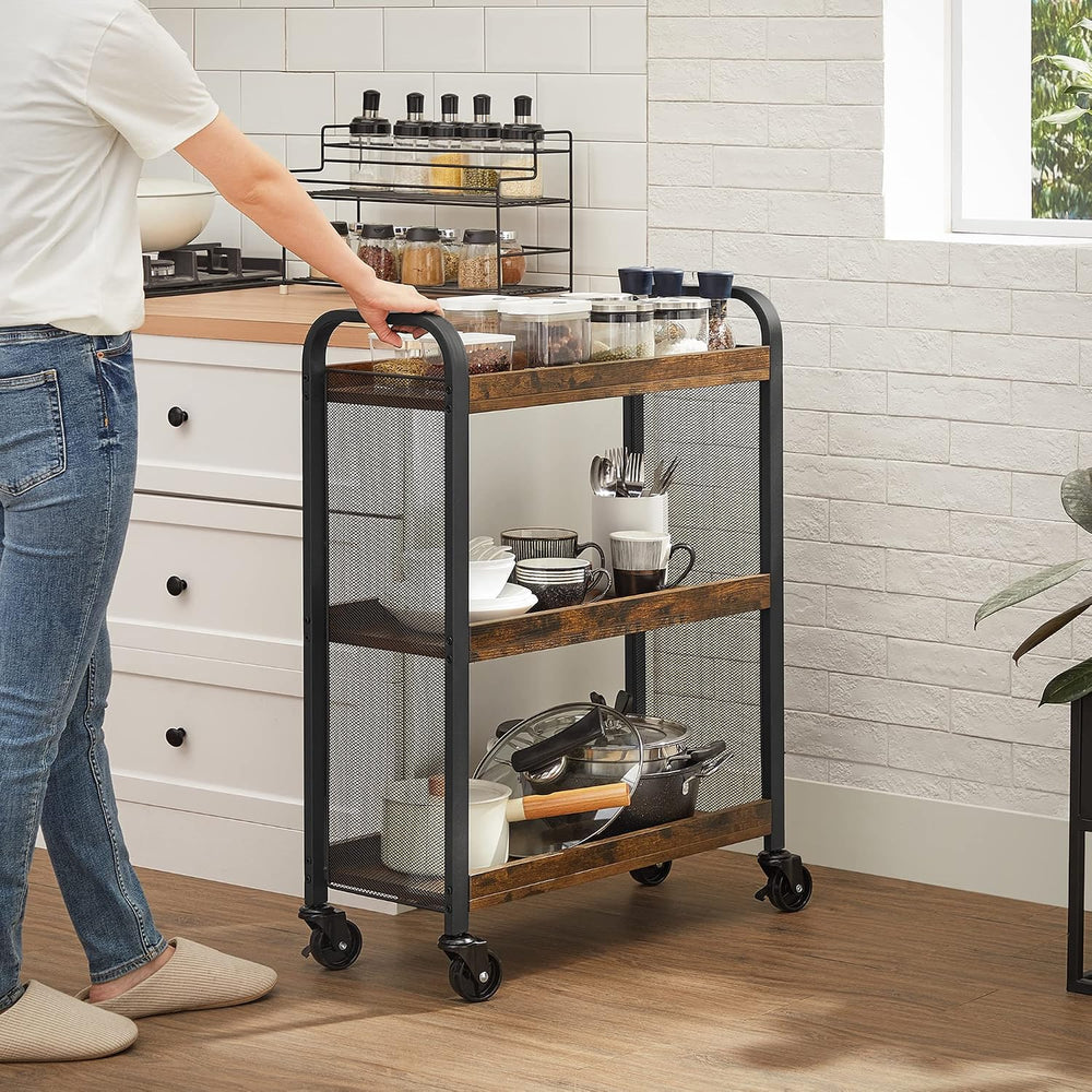 VASAGLE 3-Tier Narrow Storage Cart, Rolling Cart with Wheels, Steel Frame