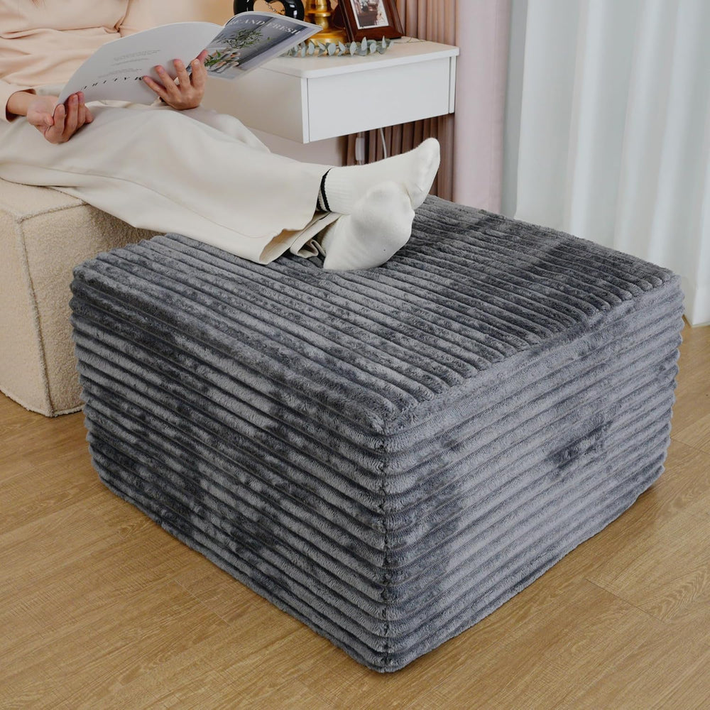 25.6" Corduroy Ottoman for Living Room,Plush Upholstered Ottoman for Cou...