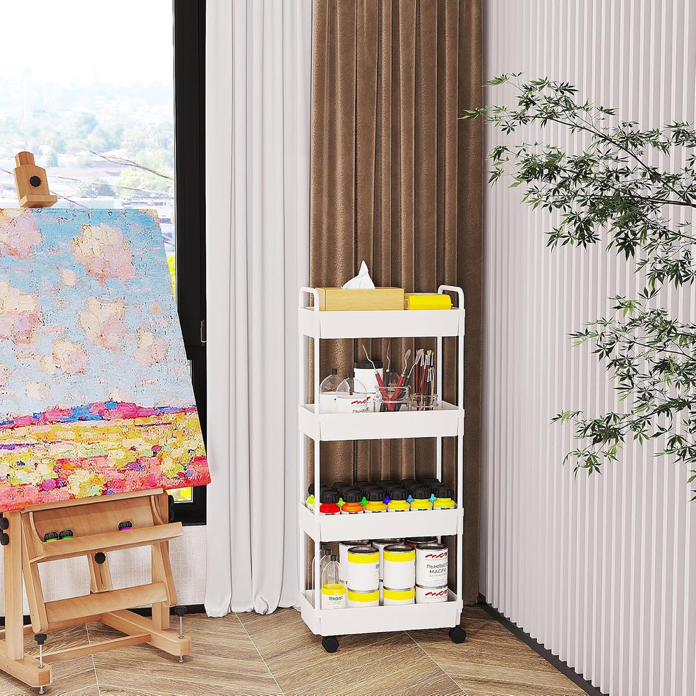 Buzowruil Rolling Storage Cart 4 Tier Organizer Mobile Shelving Unit Storage ...