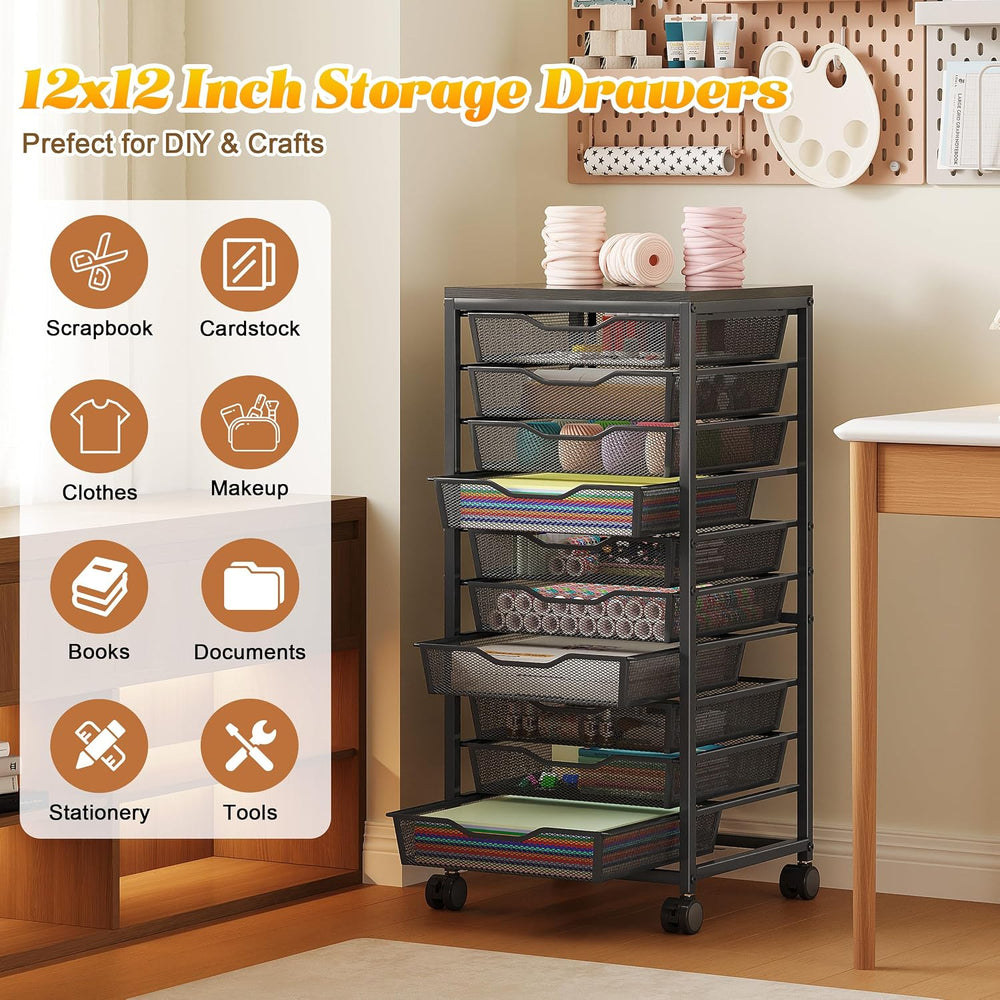 10-Drawer Rolling Storage Cart, Craft Organizers and Storage, Black