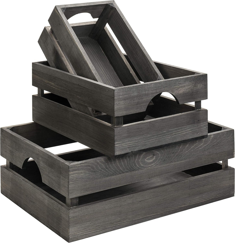 MyGift Rustic Gray Solid Wood Storage Organizer Box with Handle, 3 Piece Vari...