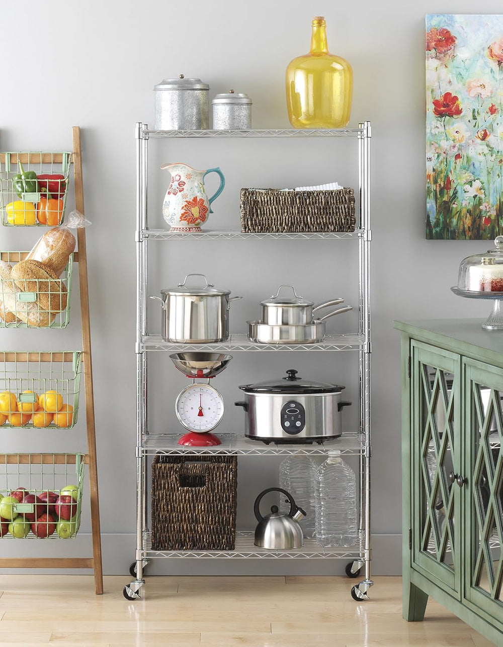 Whitmor 5 Tier Shelving Unit, Adjustable Storage Shelves with Wheels, 400 lbs...
