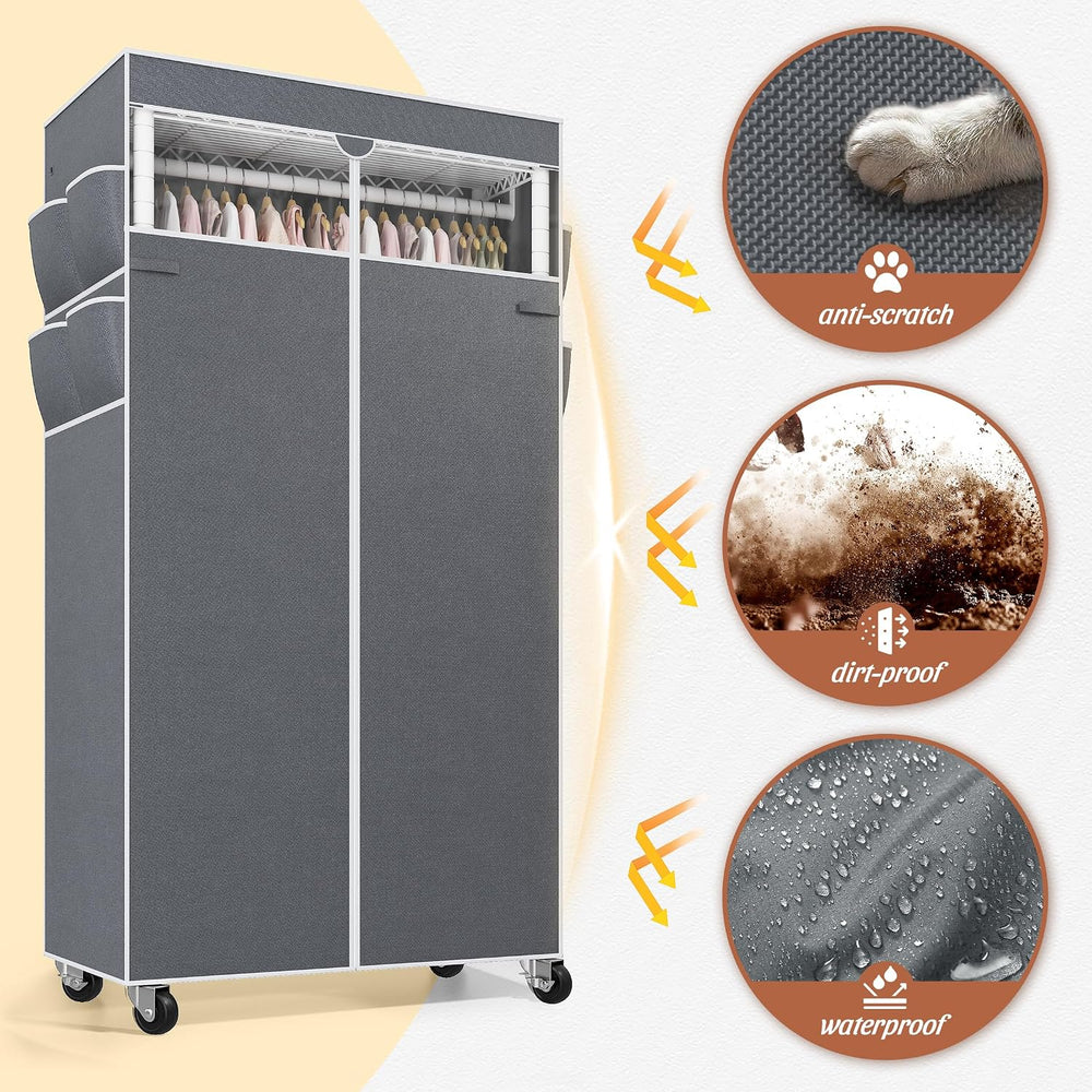 Raybee Clothes Rack with Cover, Rolling Portable Closet, 2 Rods & 2 shelves