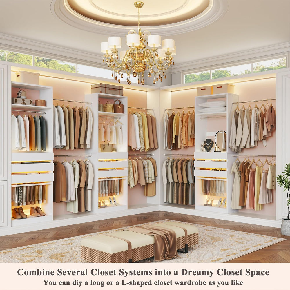Closet System, 4-8FT Closet Organizer with 3 Wood Drawers & Glass Top, 10...