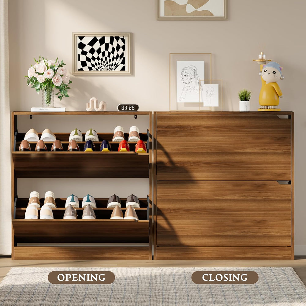 BORNOON Shoe Cabinet with 2 Flip Drawers, Slim Narrow Shoe Storage Cabinet, F...