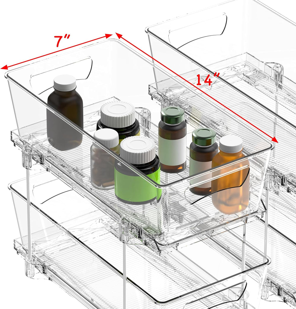 Simple Houseware 2Pcs 2-Tier Slim Drawer Cabinet Pull-Out Organizer, Clear