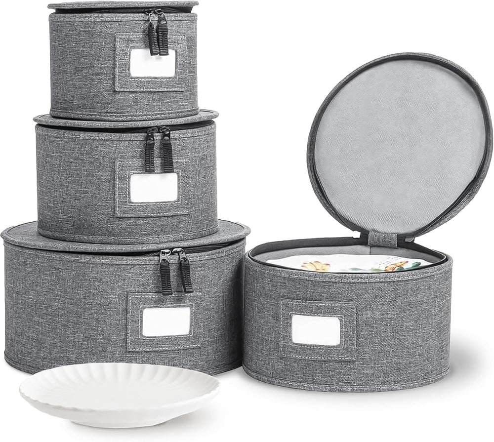 storageLAB 4-Piece China Plate Storage Set | Hard Shell Dividers | Gray