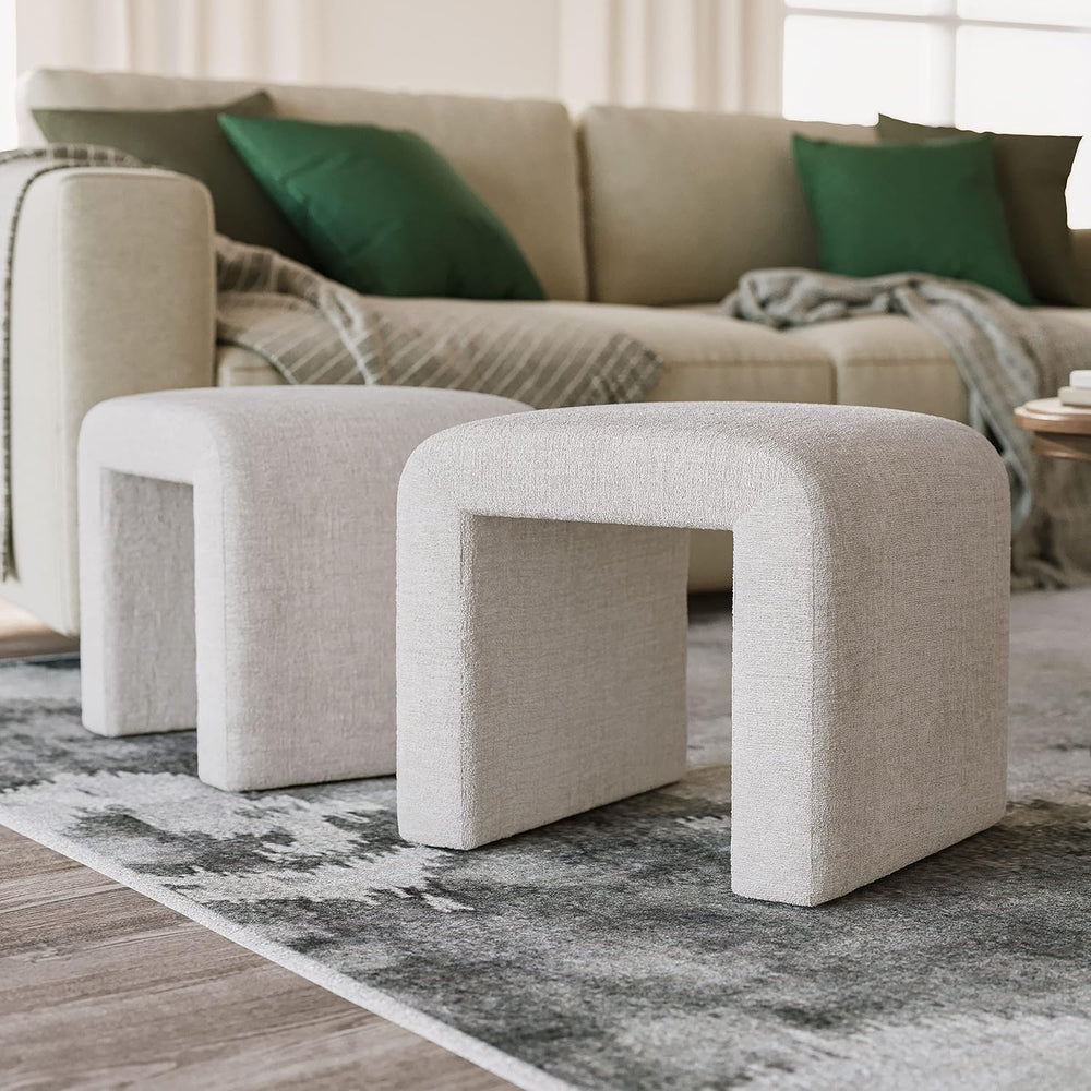 Jofran Sophia Upholstered Ottoman Bench Set of 2, Curved Waterfall Jacquard P...
