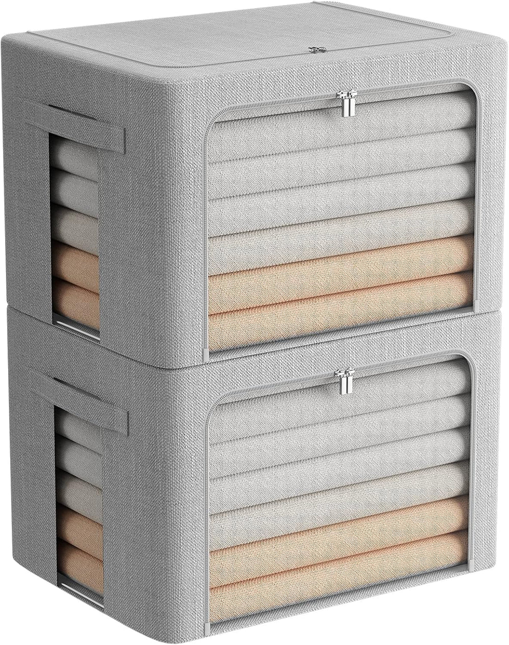 FHSQX 2 Pack Clear Window Storage Bins - Large Stackable Linen Fabric Storage...