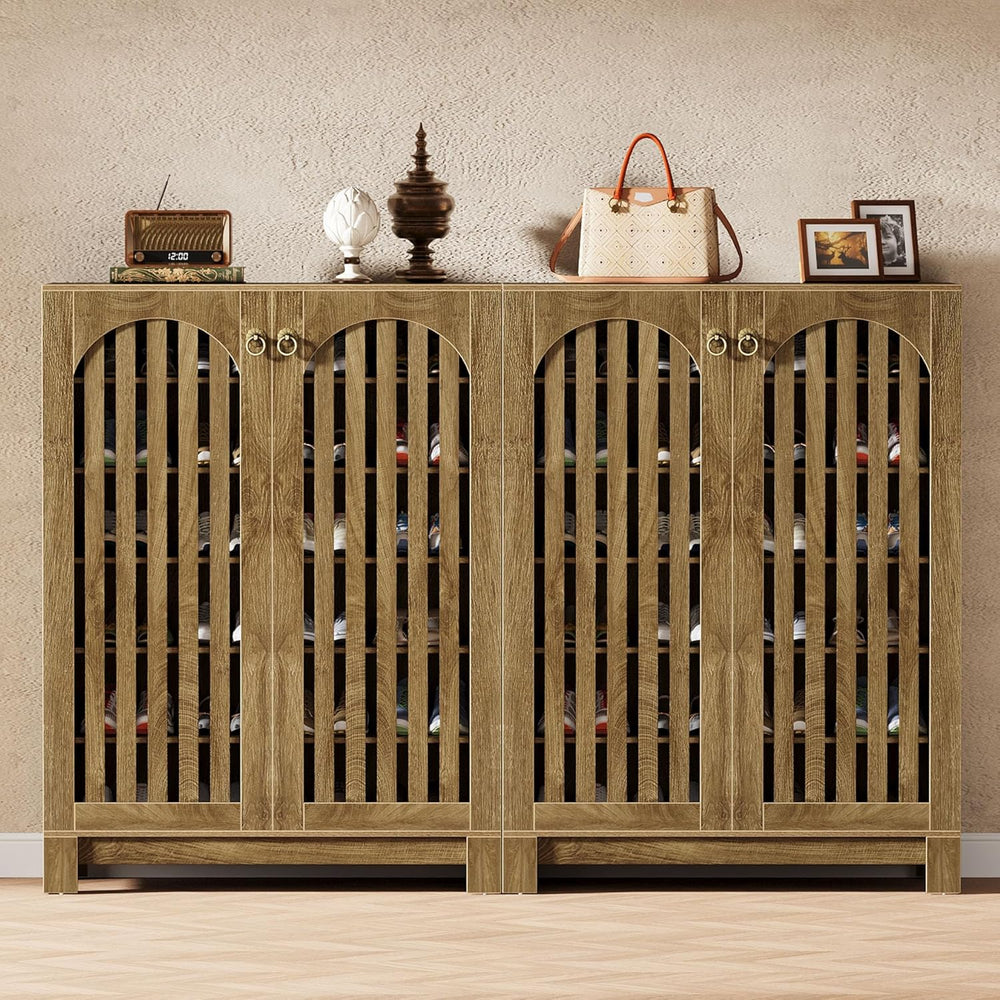 Tribesigns Shoe Cabinet Set of 2, Wood Shoe Organizer Cabinet with Doors