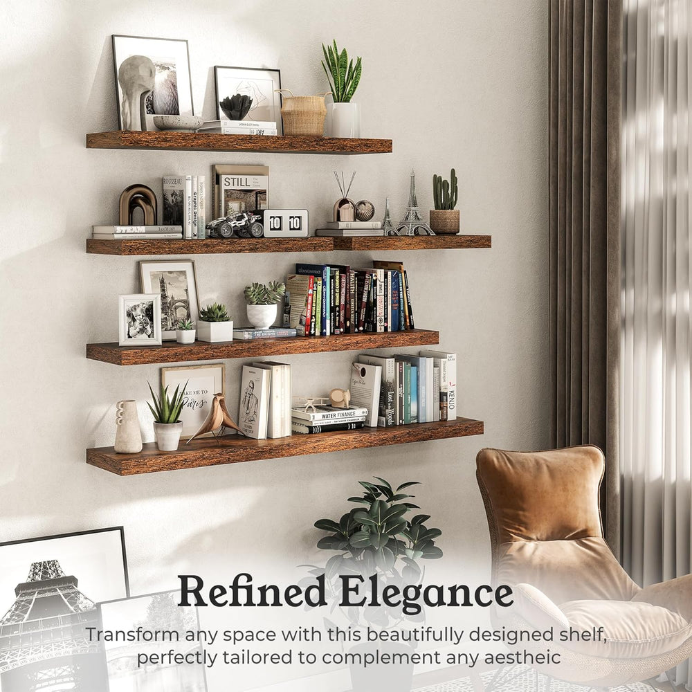 24" Rustic Brown Floating Shelves 12inch Deep Wall Shelf, Set of 2