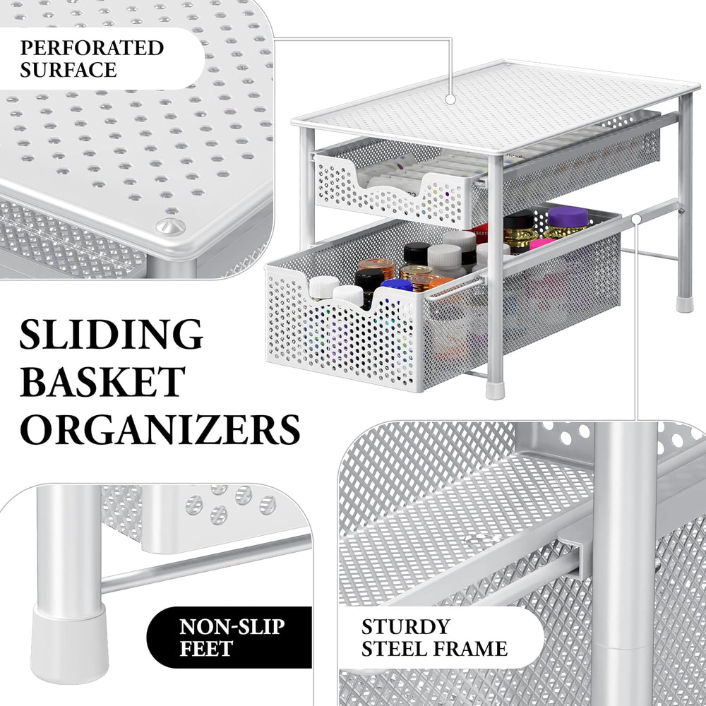 Simple Houseware Stackable 2 Tier Sliding Basket Organizer Drawer, White