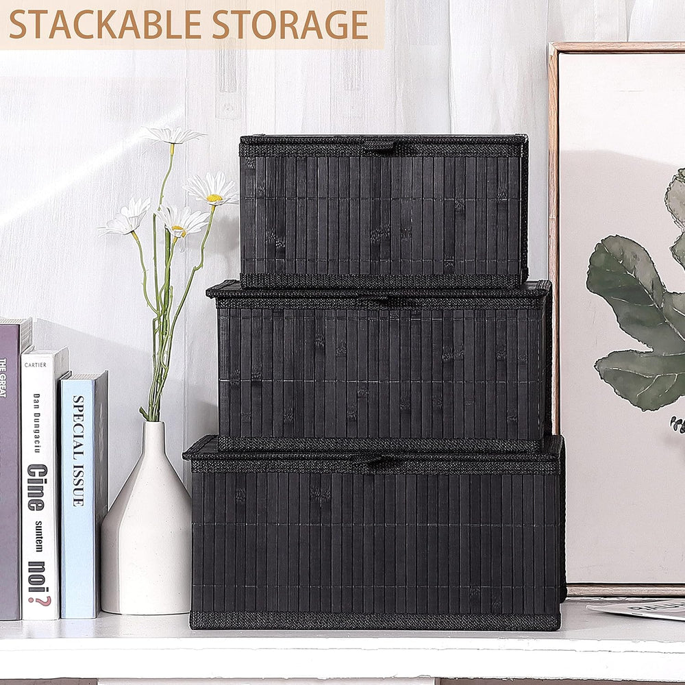 Honygebia Bamboo Decorative Storage Boxes - Set of 3 Woven Lined Storage Bask...